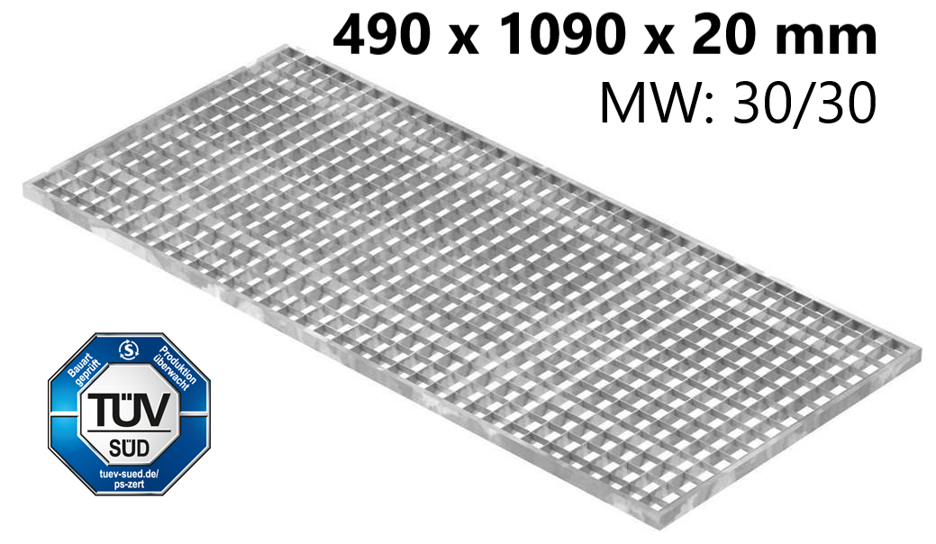 Lichtschachtrost Baunormrost - Masse-  490x1090x20 mm 30-30 mm - aus S235JR -St37-2- im Vollbad feuerverzinkt-23-491093020.7
