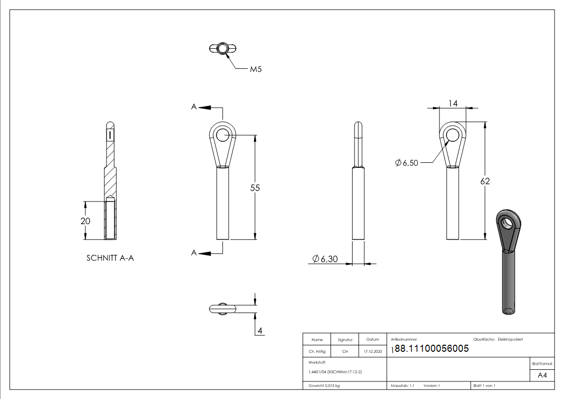 Augenende Edelstahl V4A Innengewinde M5-88.11100056005