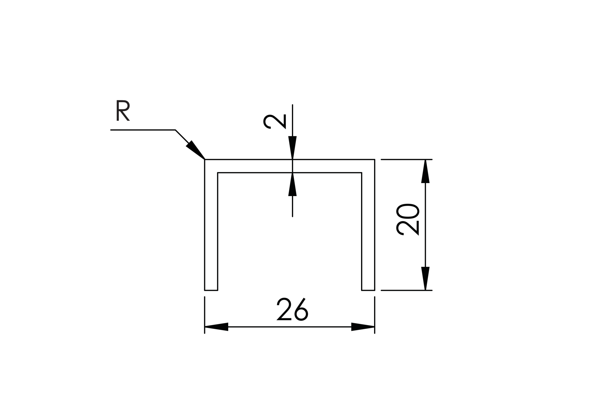 Aufsteckhandlauf Aluminium 26 x 20 mm fuer Glas 20-00-21-52 mm eloxiert-89-11AL69010226000SE-A.4