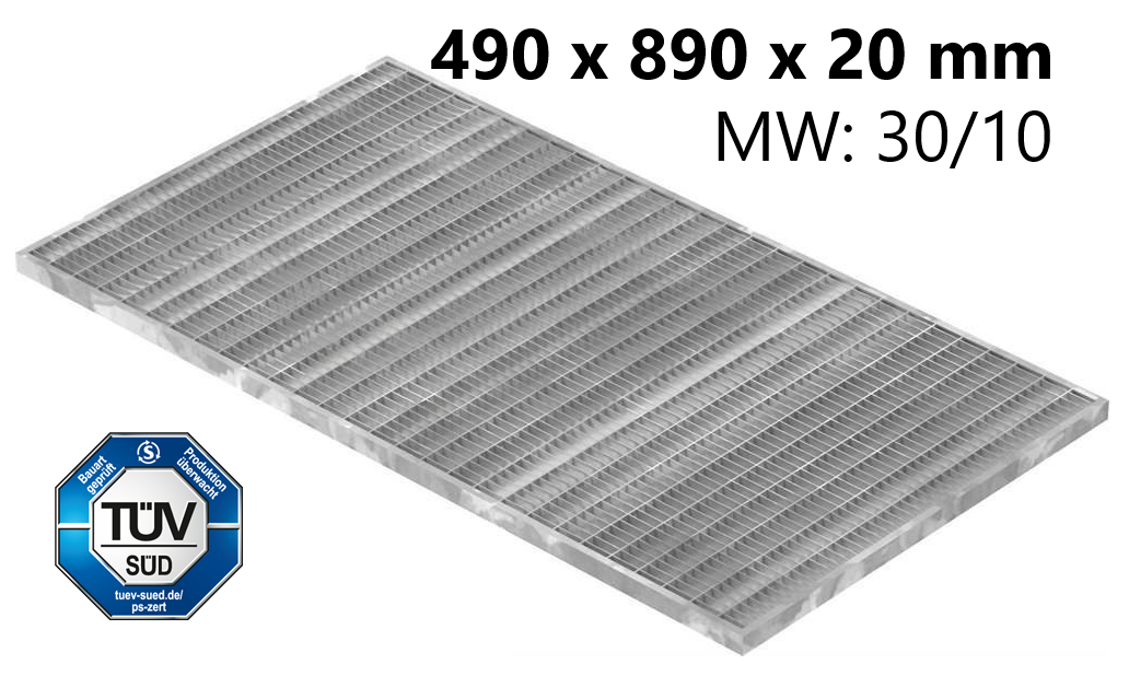 Lichtschachtrost Baunormrost - Masse-  490x890x20 mm 30-10 mm - aus S235JR -St37-2- im Vollbad feuerverzinkt-23-49893120.7