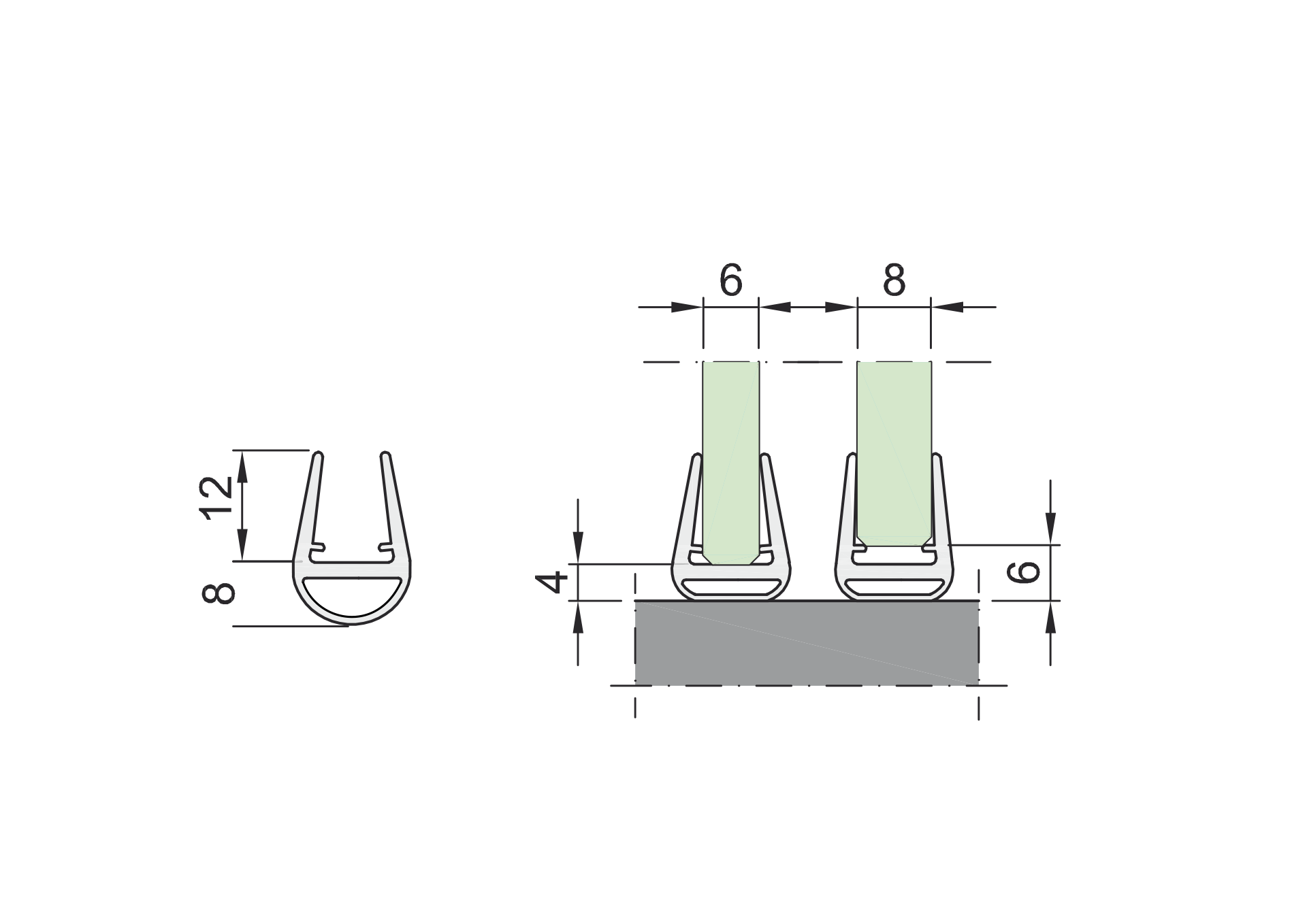 Dichtungsleiste fuer Glastuer- 6-8 mm Glasstaerke- Kunststoff schwarz-89-11GSBLACKDT108-A.4