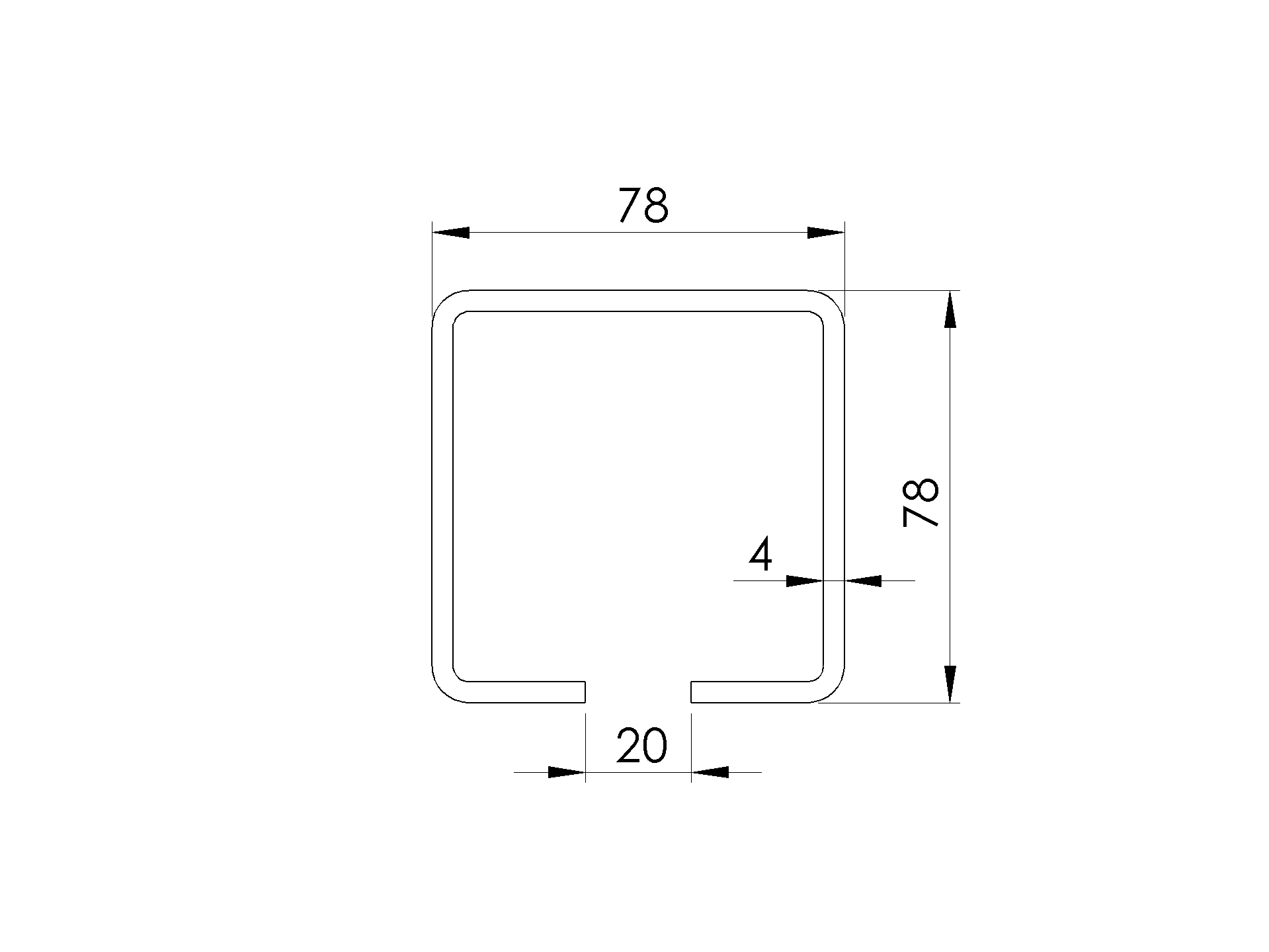 Laufschiene Stahl verzinkt 78 x 78 x 4-0 mm L=3000 mm fuer Schiebetore-89-11H0280X80ZN3000-A.4