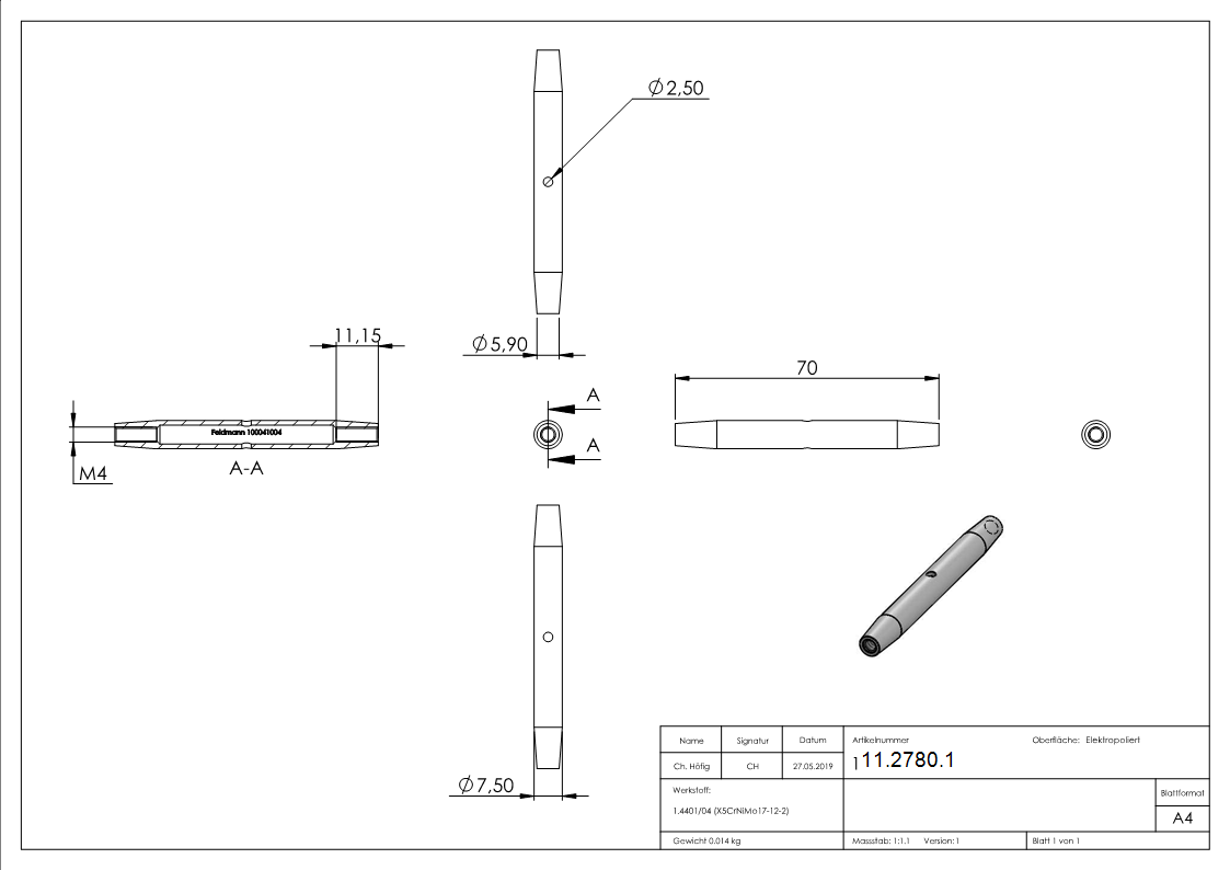 Wantenspanner - Links-Rechtsgewinde - Gewinde M4 - V4A-11-2780.1