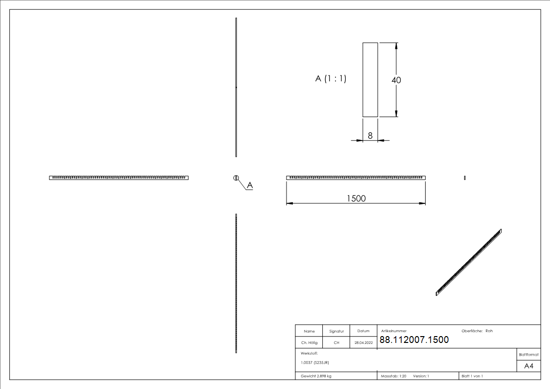 Kruemmerleiste 40x8 mm Handlaufprofil 1500mm Stahl roh schweissbar-88-112007.1500