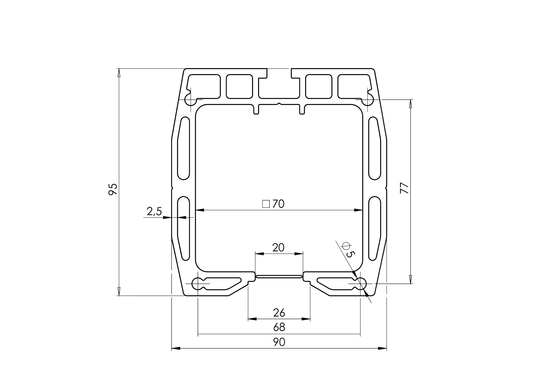 Fuehrungsprofil AL 90x95mm- L6m- RAL7016-89.H0290X95AL6000R7016