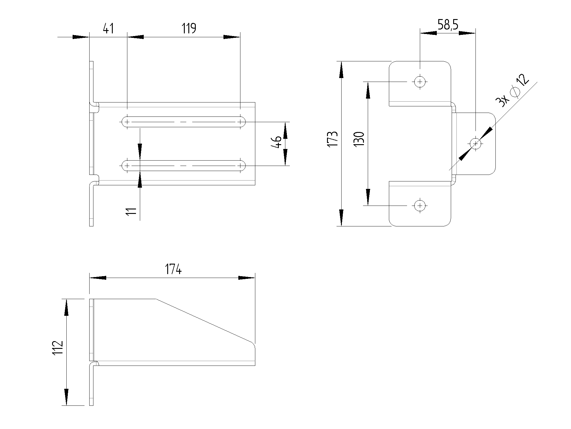 Universalhalter Stahl verzinkt 46 x 130 mm mit Bohrung Ø 16 mm-89-11H1646X130-A.4