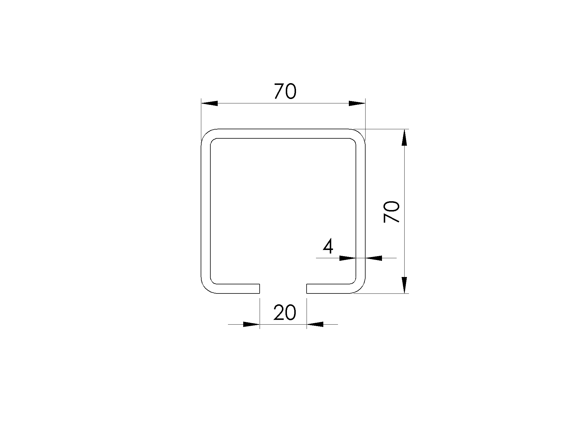 Laufschiene Stahl verzinkt 70 x 70 x 4-0 mm L=3000 mm fuer Schiebetore-89-11H0270X70ZN3000-A.4