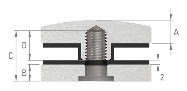 Glaspunkthalter Ø 52 mm- V4A- Anschluss- Flach-10-5100.1