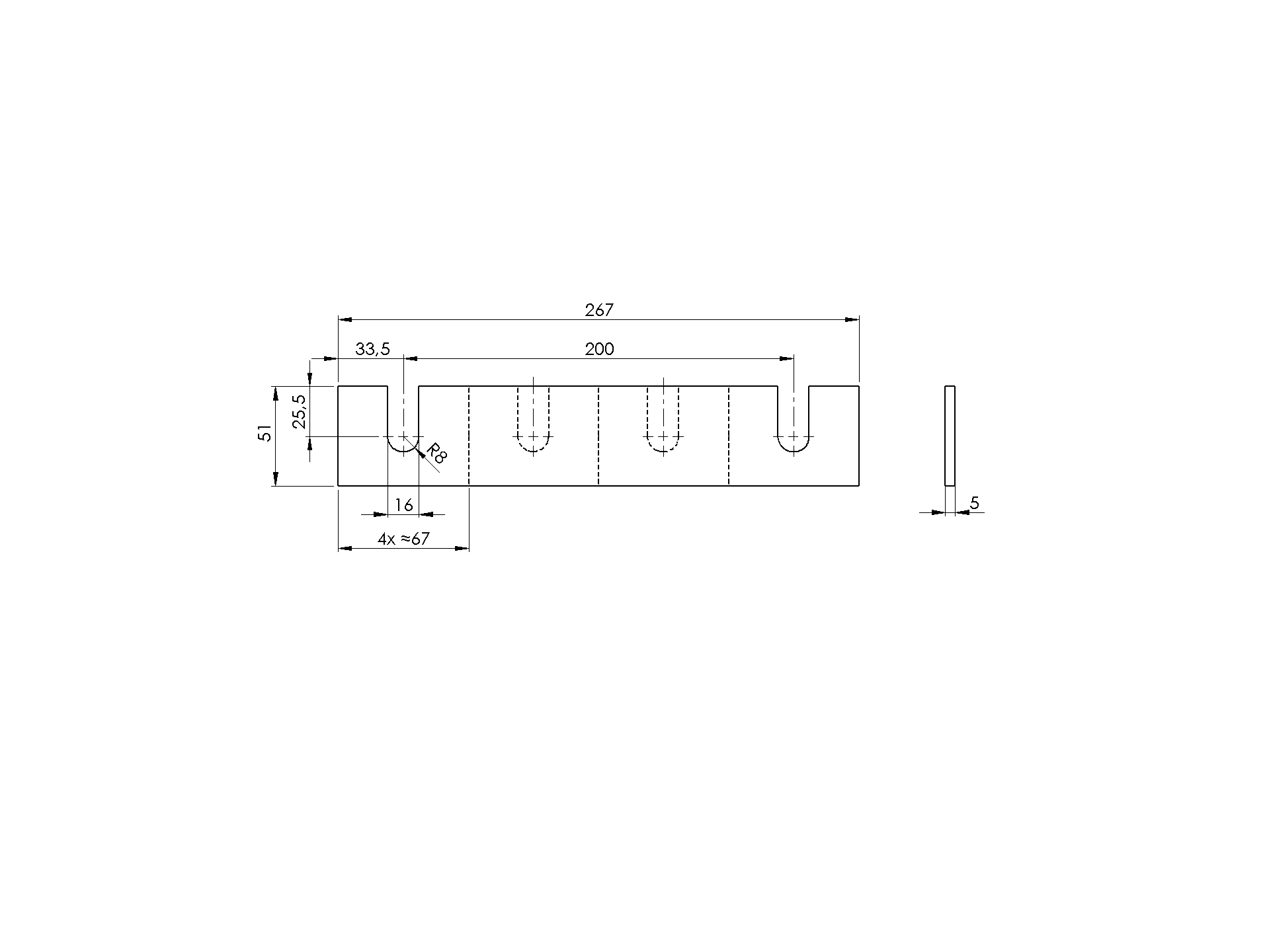 Ablaufprofil Edelstahl AISI 304- Dicke 5 mm- Breite 51 mm- Rohzustand fuer AL-0004-ECO-89-11A0004ECODRAIN-A.4