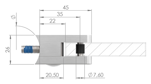 Glasklemme 45x45x26 mm AbZ fuer Anschluss Ø 60-3 mm V4A-10-3060.1ABZ