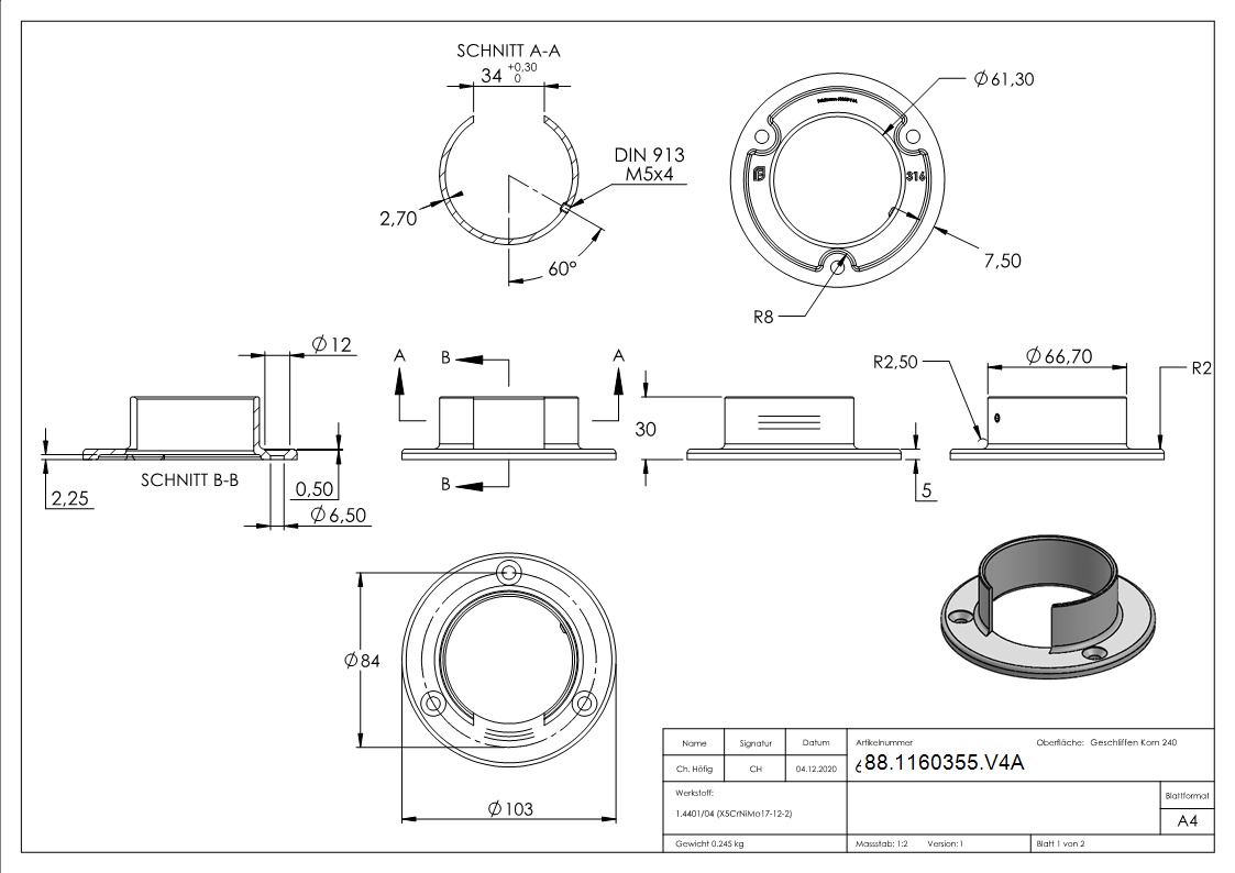 Wandbefestigung Edelstahl V4A fuer Nutrohr Ø 60-3 x 1-5 mm-88-1160355.V4A