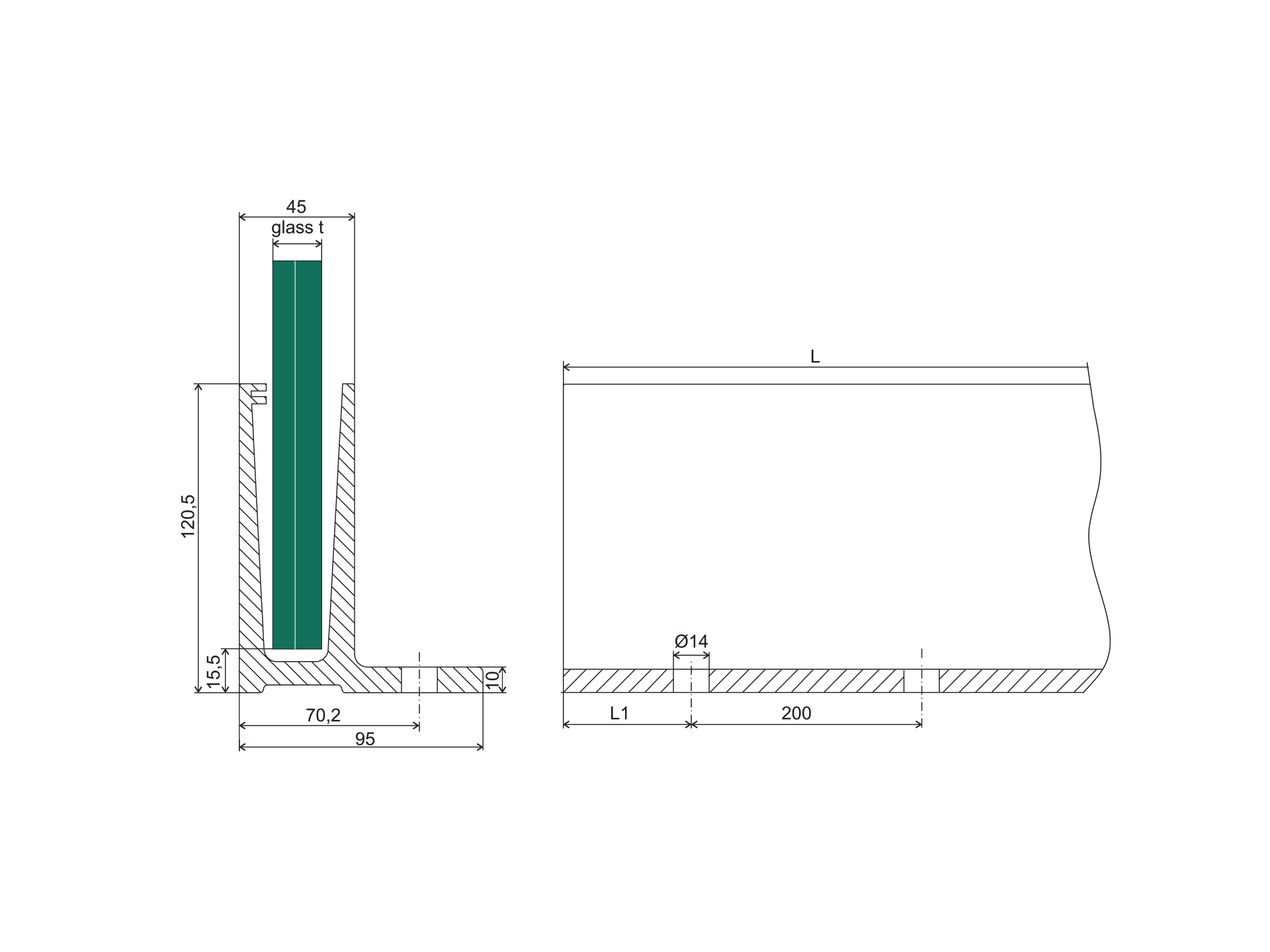 Ganzglasgelaender Profil Aluminium 2500 mm fuer Glas 12-21-52 mm Oberverankerung-89-11AL00062500SE-A.4