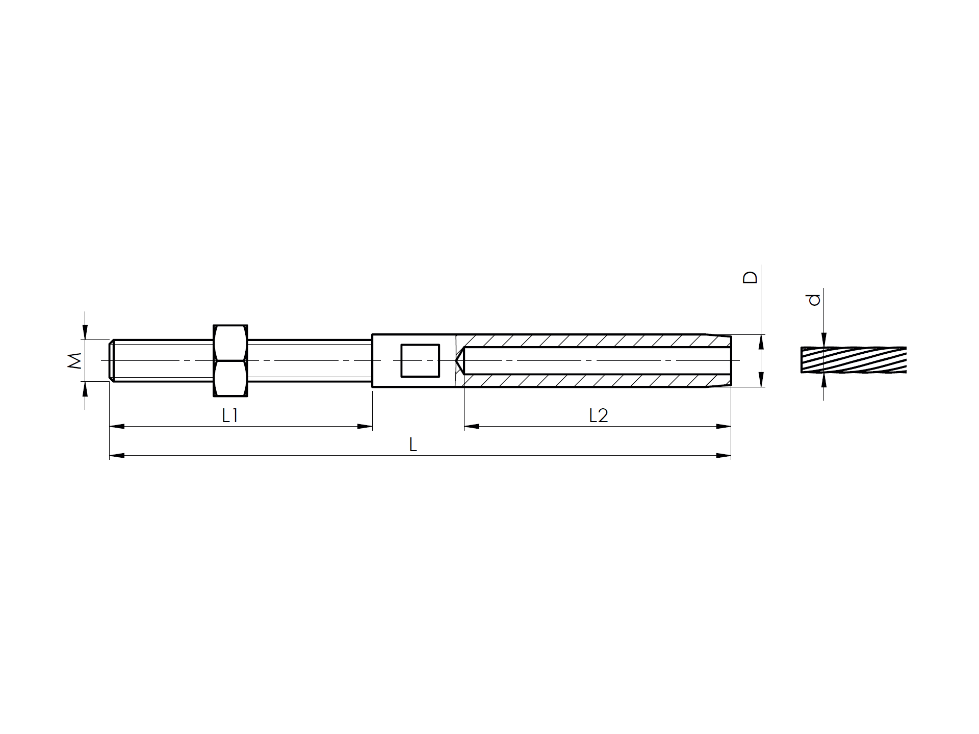 Seilspanner Edelstahl AISI 316 fuer 5 mm Seil- L 132 mm- M10- geschliffen-89-11A14L55-A.4