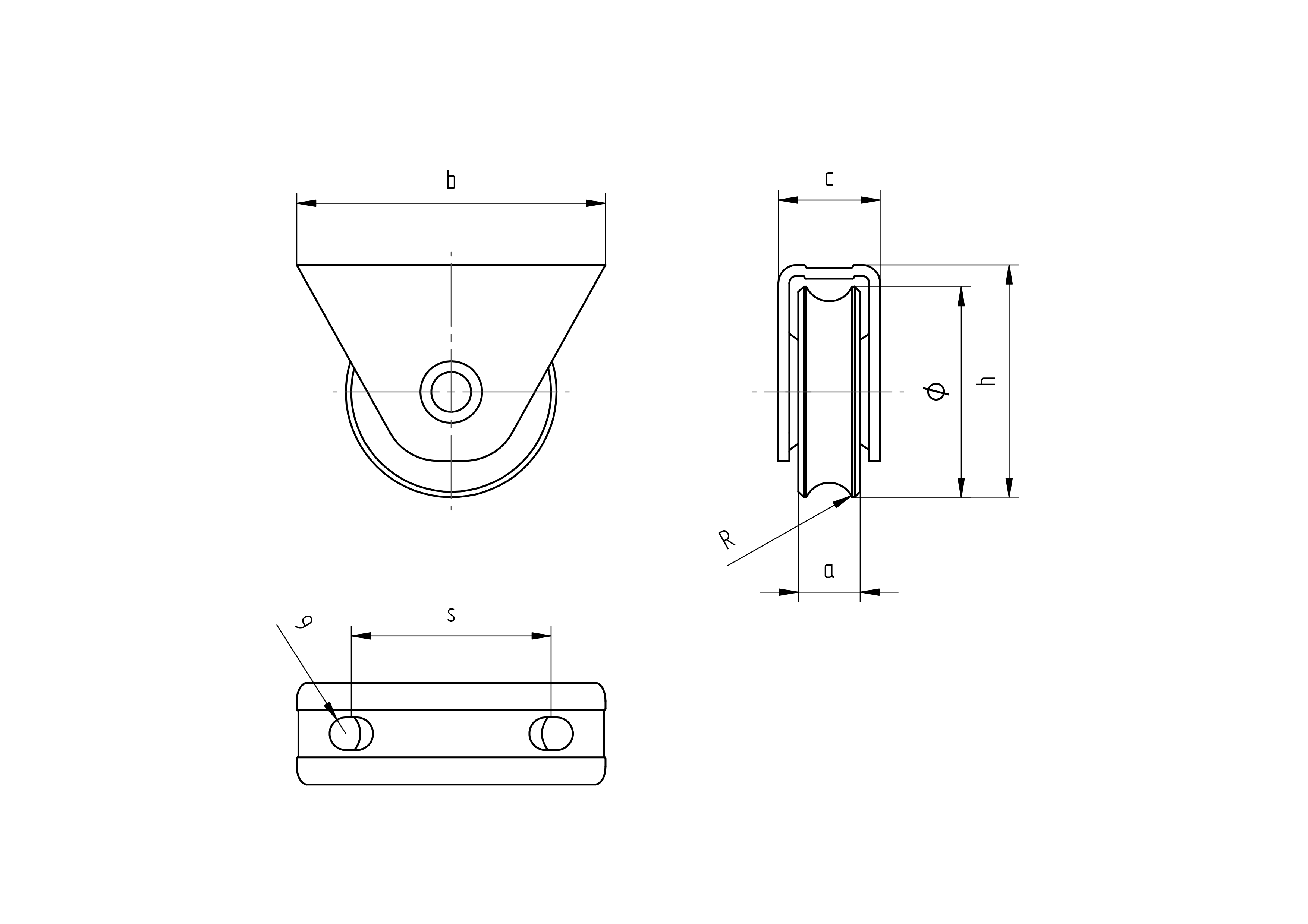 Schiebetorrolle mit U-Profil Edelstahl V2A Ø 78 mm R10 mit Stuetze-89-11H831U80R10-A.4