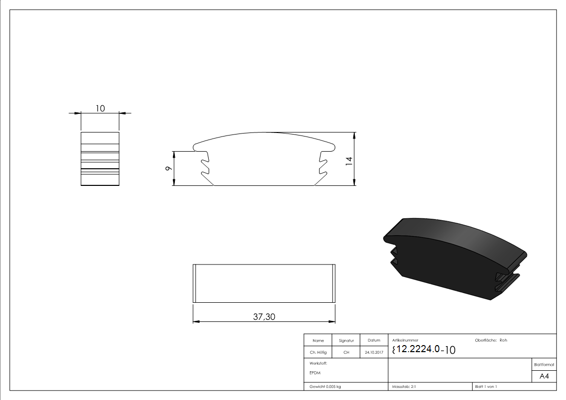 Abdichtkeil - fuer Alu-Profil - Staerke- 10 mm-12-2224.0