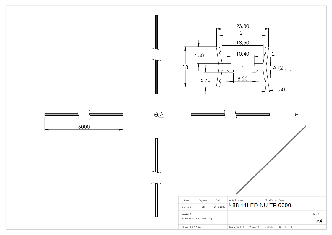 LED-Traegerprofil Aluminium fuer Rund-Nutrohr 42-4 mm- 6000 mm- wendbar-88-11LED-NU-TP.6000