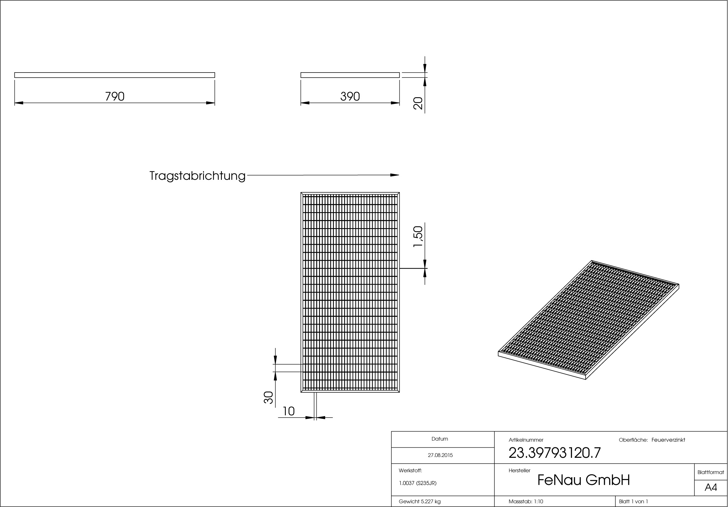 Lichtschachtrost Baunormrost - Masse-  390x790x20 mm 30-10 mm - aus S235JR -St37-2- im Vollbad feuerverzinkt-23-39793120.7