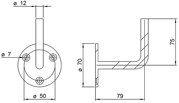 Handlaufhalter Stahl Ronde 70x4 mm Buegel Ø12 mm zum Anschweissen-30-1418.8