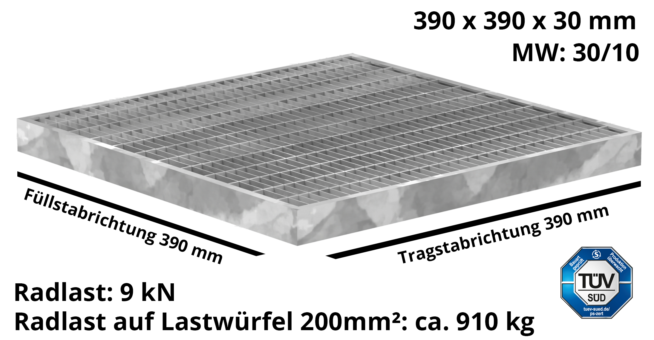 Garagen-Gitterrost - Masse-  390x390x30 mm 30-10 mm - aus S235JR -St37-2- im Vollbad feuerverzinkt-23-39393130.7