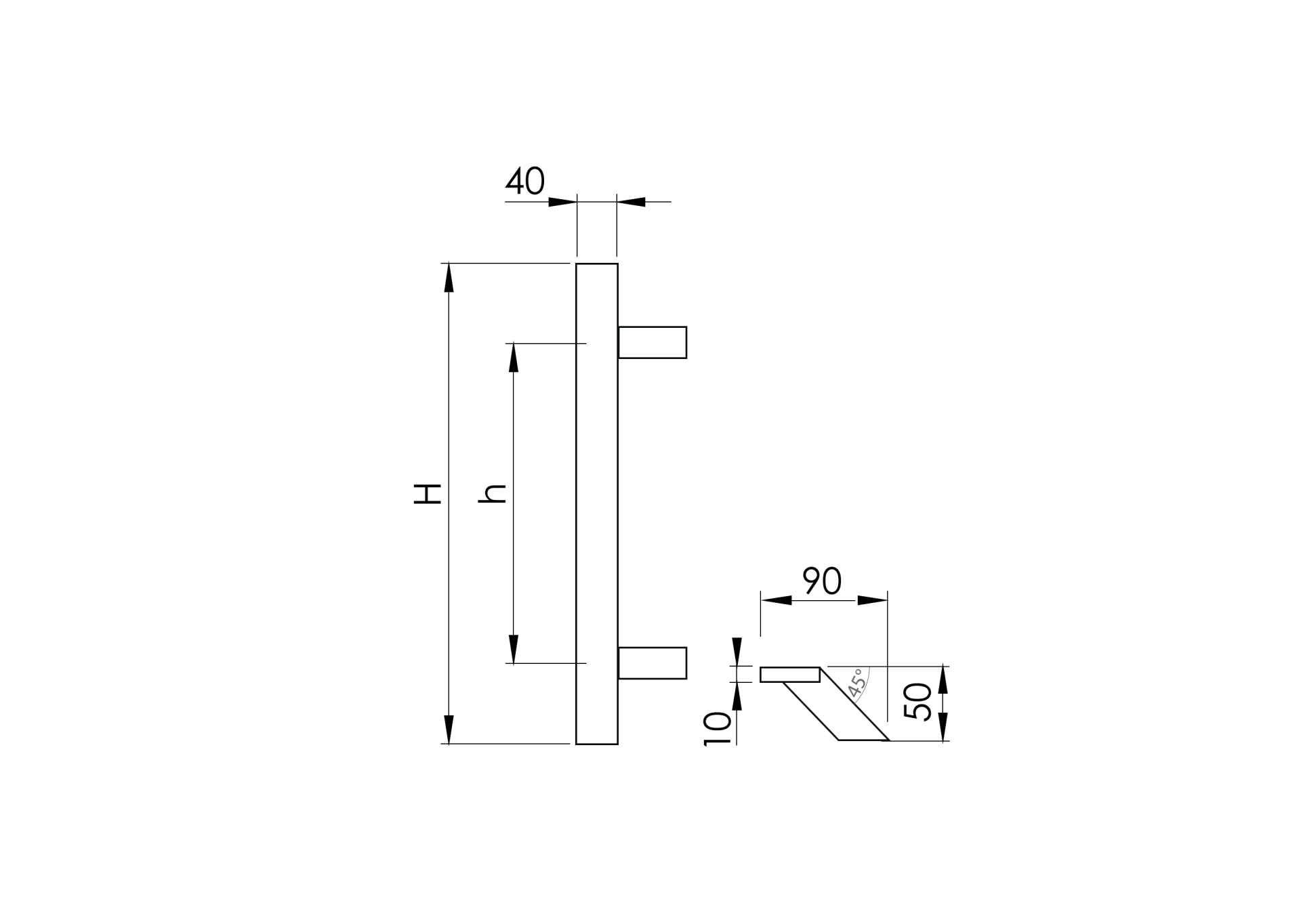 FeNau Glastuergriff 45° Winkel Edelstahl AISI 316 geschliffen L 500mm-89-11GS316M332500S-A.4