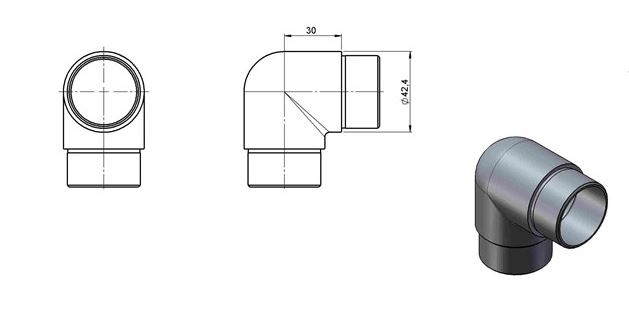 Eckbogen 90° - eng - zum Kleben - fuer Rundrohr- Ø 42-4x2 mm - V2A-11-3621-A.4