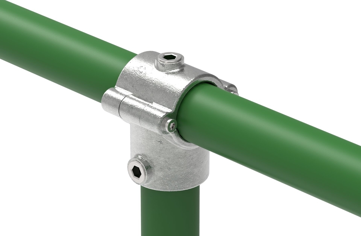 Rohrverbinder T-Stueck mit Bolzen aufklappbar Ø 33-7 – 48-3 mm - Temperguss verzinkt - 136-136
