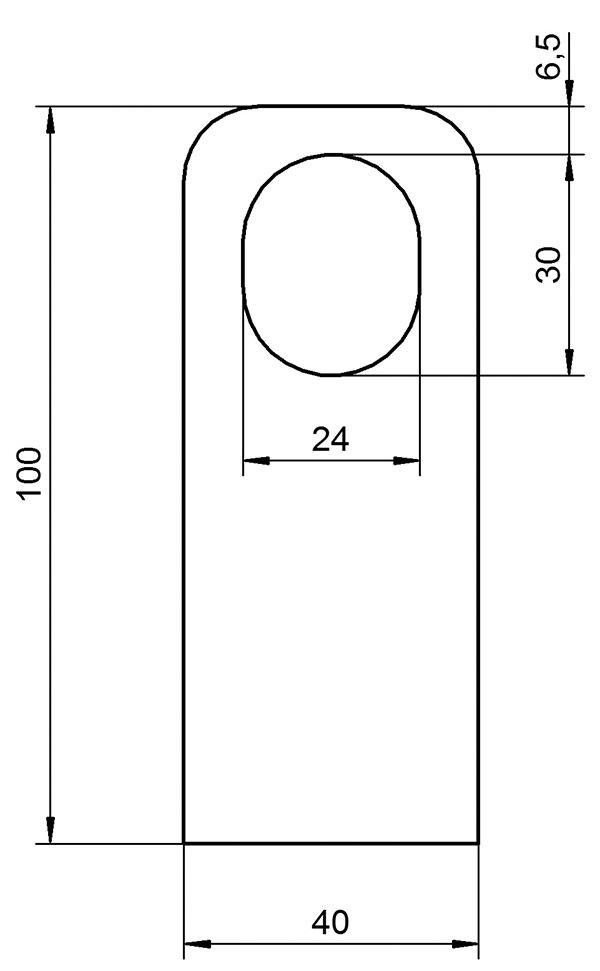 Anschweisslasche - Masse- 100x40x8 mm - Langloch- 30x24 mm - Stahl -roh- S235JR-30-3559.8
