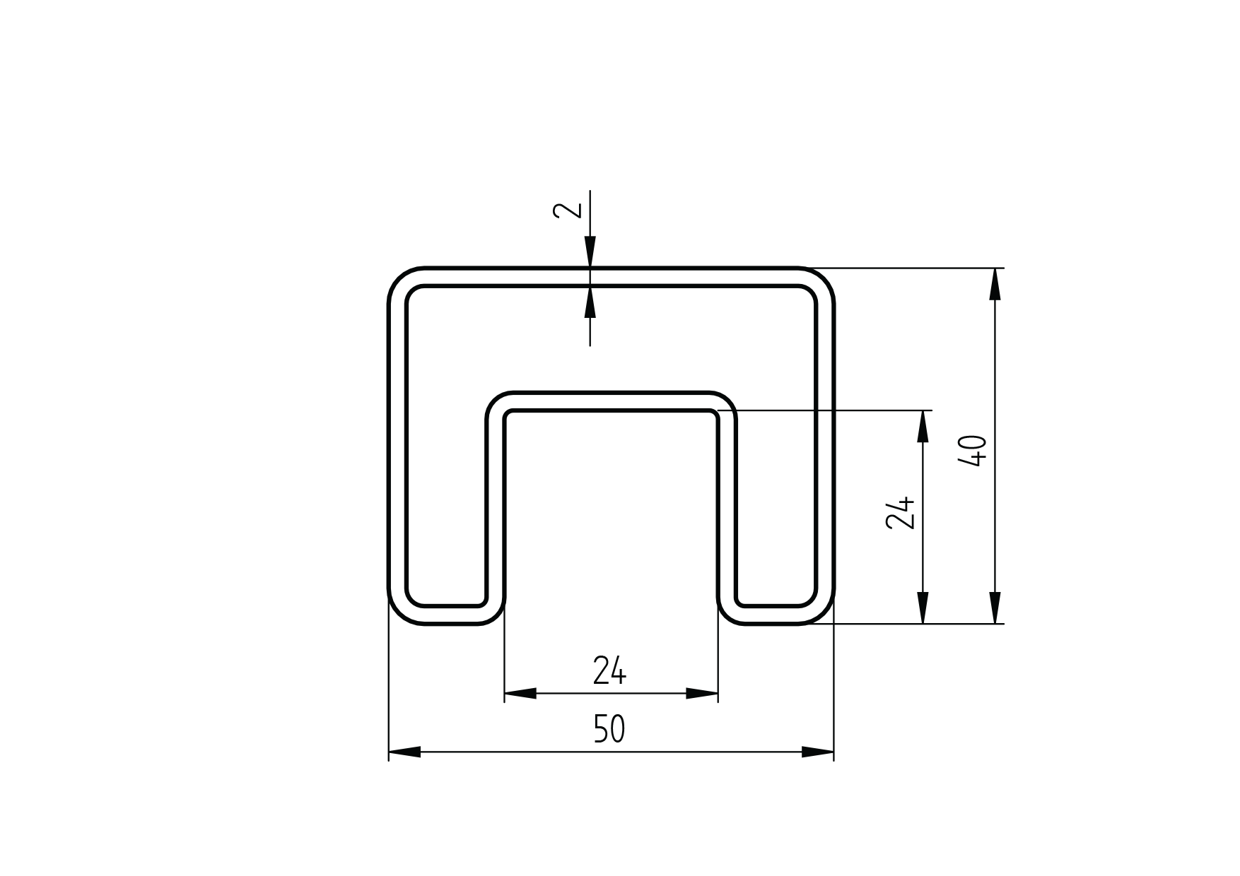 Handlaufprofil Aluminium 50 x 40 x 2-0 mm L=5900 mm eloxiert satiniert-89-11AL6920540SE-A.4