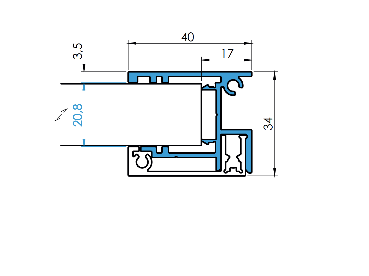 Zaunadapter Aluminium MODELL 20PRO 1-7 m fuer 20 mm Fuellungen Anthrazit RAL 7016-89-11FGAS201700R7016-A.4