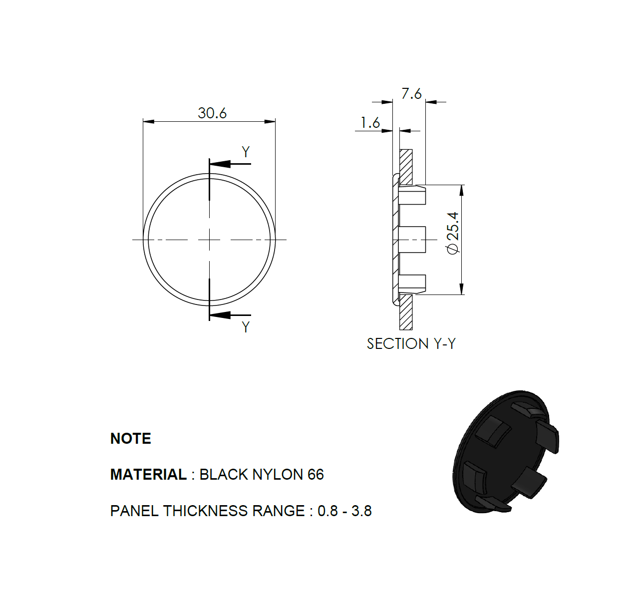 Endkappe Polyamid 66 D 25 mm Schwarz fuer Aluminiumprofile-89-11A240005007BLACK-A.4